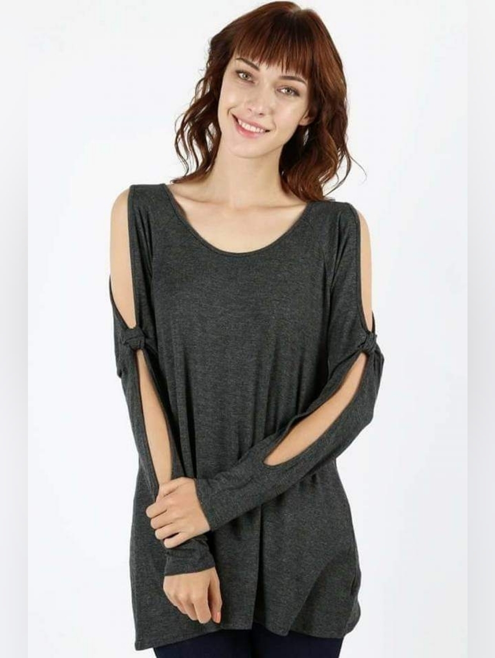Charcoal Cold-Shoulder Long Sleeve Tunic Top